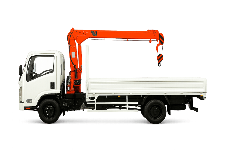 Side view of a white Isuzu crane truck for sale in Australia – TruckBuys